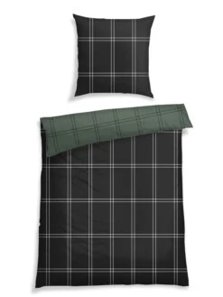 Schiesser Feinbiber-Bettwäsche-Set "Ellis" In Schwarz/ Grün