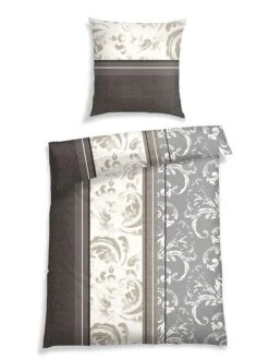 Schiesser Feinbiber-Bettwäsche-Set "Orlanda" In Braun/ Beige/ Grau
