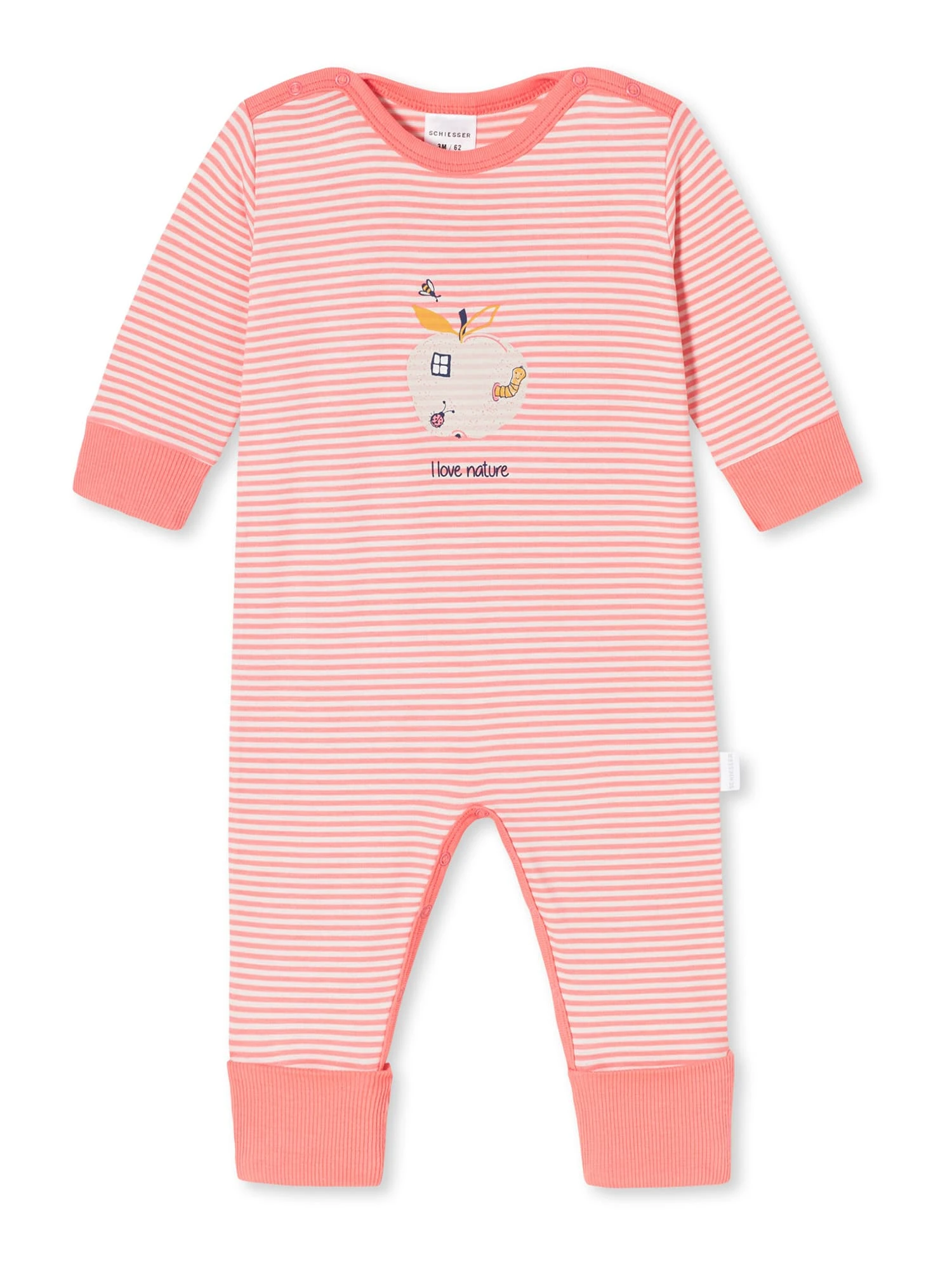 Schiesser Langer Baby Schlafanzug Natural Love In Coral Red 1 Schiesser Langer Baby Schlafanzug Natural Love In Coral Red
