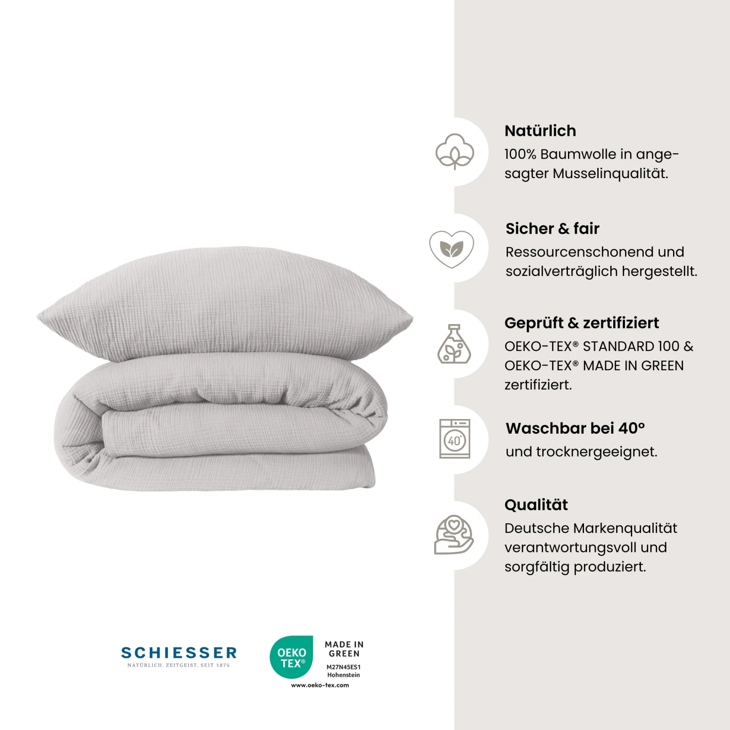 Schiesser Musselin-Bettwäscheset Molly In Hellgrau 2 Schiesser Musselin-Bettwäscheset Molly In Hellgrau – Bild 2