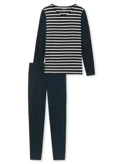 Schiesser Pyjama In Dunkelblau/ Creme -Schiesser Store schiesser pyjama in dunkelblau creme 3