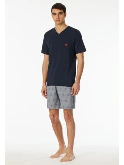 Schiesser Pyjama In Dunkelblau/ Grau