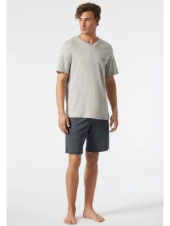 Schiesser Pyjama In Hellgrau/ Dunkelblau