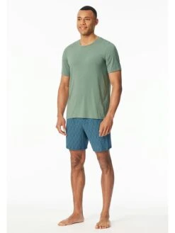 Schiesser Pyjama In Khaki/ Blau