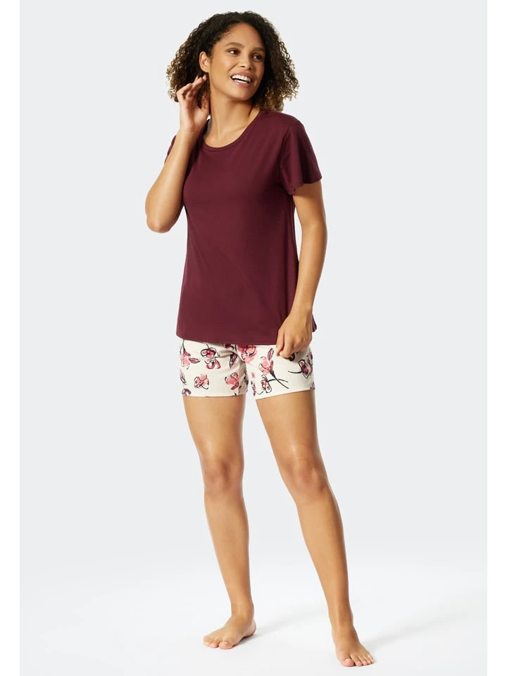 Schiesser Pyjama In Pflaume/ Creme 2 Schiesser Pyjama In Pflaume/ Creme – Bild 2