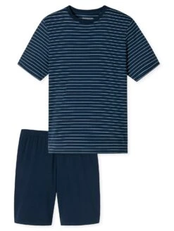 Schiesser Pyjama Schlafanzug Kurz - Casual Essentials In Admiral