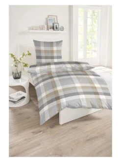 Schiesser Renforcé-Bettwäsche-Set "Kris" In Beige/ Grau